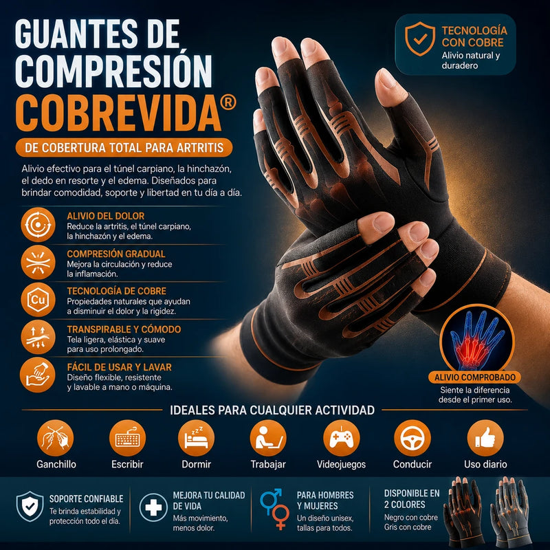 Guantes de compresión Cobrevida®️ de cobertura total para artritis  alivio para el túnel carpiano, la hinchazón, el dedo en resorte y el edema; adecuados para ganchillo, escribir, dormir, trabajar, videojuegos, conducir y uso diario