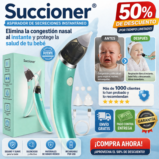 Succioner® Aspirador de secreciones instantaneo - Elimina la congestión nasal al instante y protege la salud de tu bebe