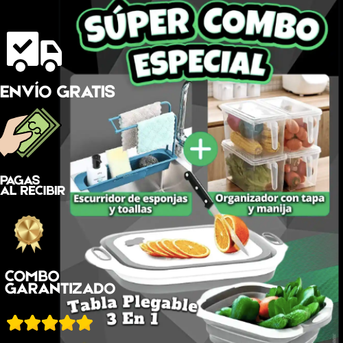 COMBO IMPERDIBLE Tabla 3 en 1 + escurridor + organizador