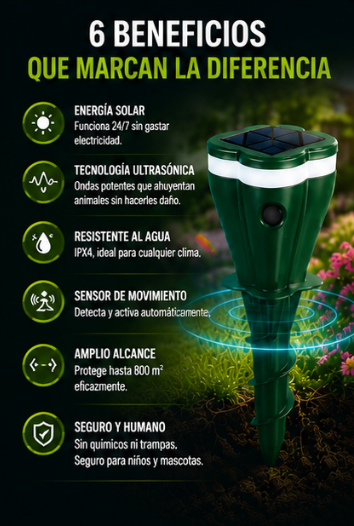 EspantaMax®️  Repelente de animales ultrasonido solar para animales