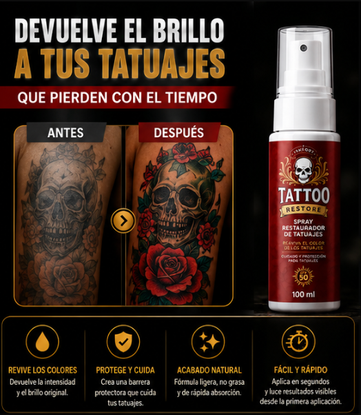 Spray para tatuajes y maquillaje permanente devuelve el brillo a tus tatuajes que pierden con el tiempo