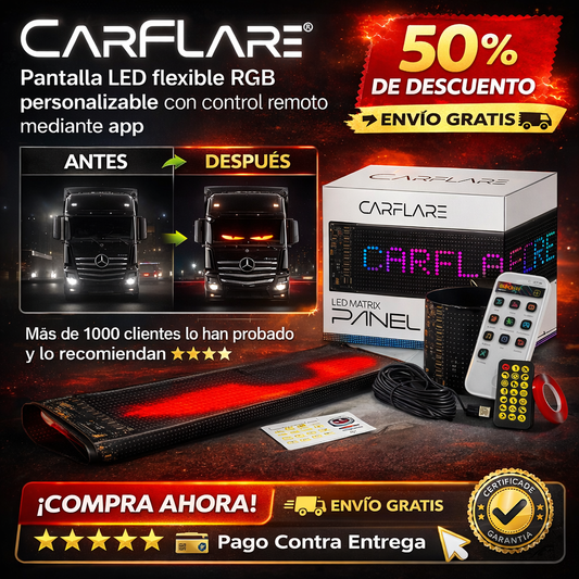 CarFlare®️  Pantalla LED flexible RGB personalizable con control remoto mediante aplicación