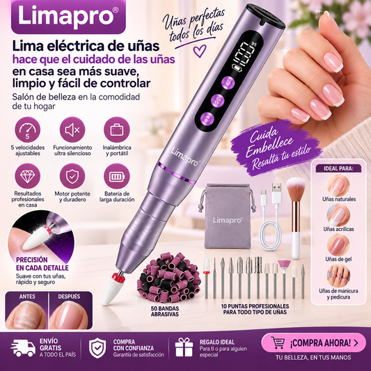 Limapro lima eléctrica de uñas hace que el cuidado de las uñas en casa sea más suave, limpio y fácil de controlar