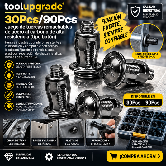 toolupgrade 30Pcs Juego de tuercas remachables de acero de alta resistencia (tipo botón), resistente a la oxidación y compatible con pernos; ideal para fijación de paneles, latas, plasticos, reparación de chapa metálica, laminas de su vehiculo