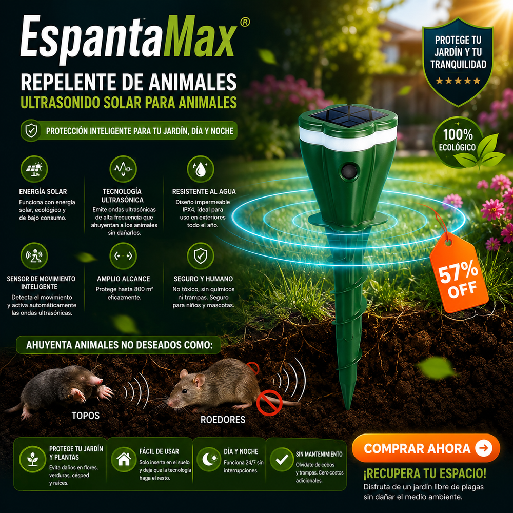 EspantaMax®️  Repelente de animales ultrasonido solar para animales