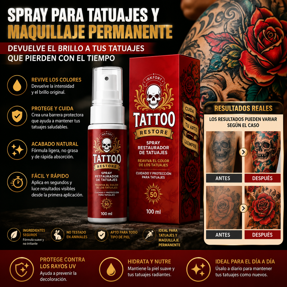 Spray para tatuajes y maquillaje permanente devuelve el brillo a tus tatuajes que pierden con el tiempo