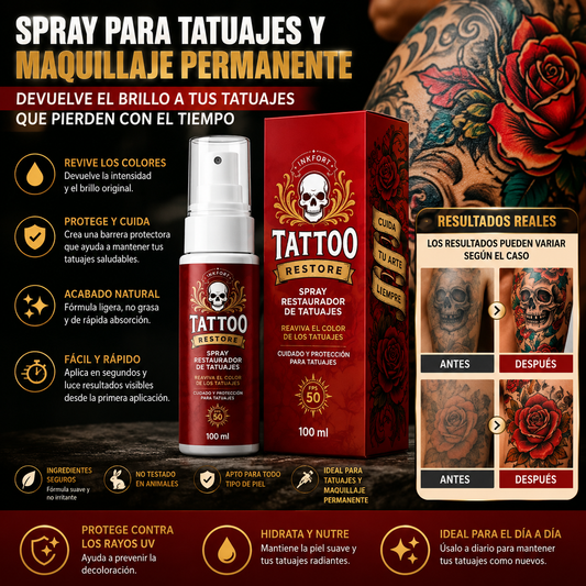 Spray para tatuajes y maquillaje permanente devuelve el brillo a tus tatuajes que pierden con el tiempo