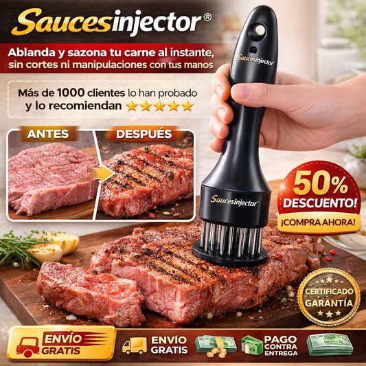 Saucesinjector® Ablanda y sazona tu carne al instante, sin cortes ni manipulaciones con tus manos