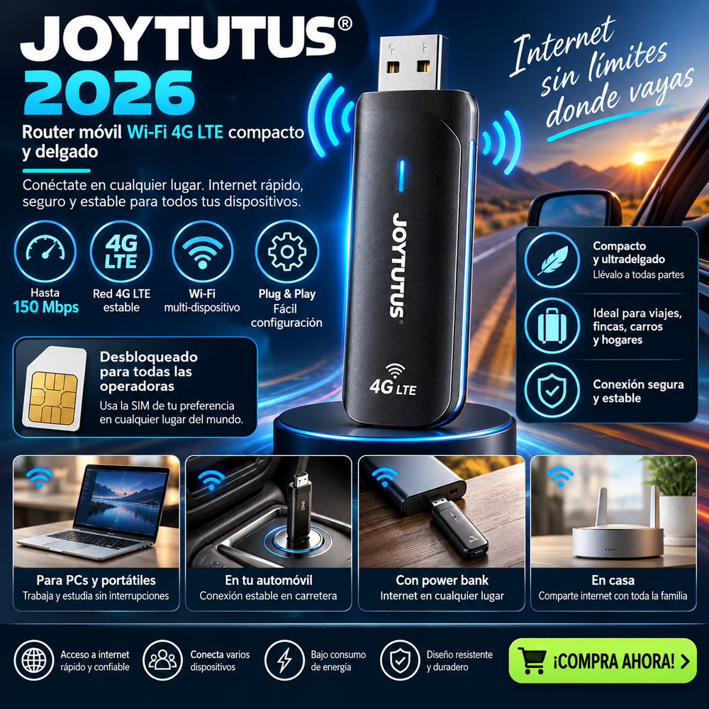 JOYTUTUS 2026 Router móvil Wi-Fi 4G LTE compacto y delgado: módem USB desbloqueado de 150 Mbps, punto de acceso de fácil configuración, accesorio eléctrico para automóvil, dispositivo para PC/portátil, ideal para viajes, fincas, carros y hogares