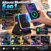 Altavoz Bluetooth 5 en 1 con inducción inalámbrica, soporte para teléfono, batería recargable de emergencia, luz ambiental multicolor y diseño plegable de 300° (compatible con tabletas, iPhone y Android)