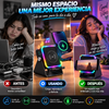 Altavoz Bluetooth 5 en 1 con inducción inalámbrica, soporte para teléfono, batería recargable de emergencia, luz ambiental multicolor y diseño plegable de 300° (compatible con tabletas, iPhone y Android)