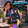 Altavoz Bluetooth 5 en 1 con inducción inalámbrica, soporte para teléfono, batería recargable de emergencia, luz ambiental multicolor y diseño plegable de 300° (compatible con tabletas, iPhone y Android)