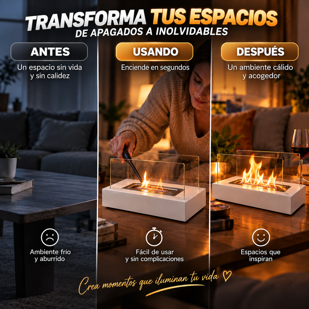 Ambiente instantáneo, Llama real, Sin complicaciones - chimenea decorativa portátil para interior/exterior