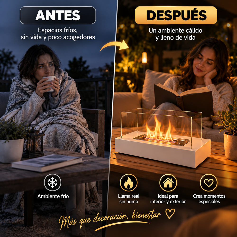 Ambiente instantáneo, Llama real, Sin complicaciones - chimenea decorativa portátil para interior/exterior