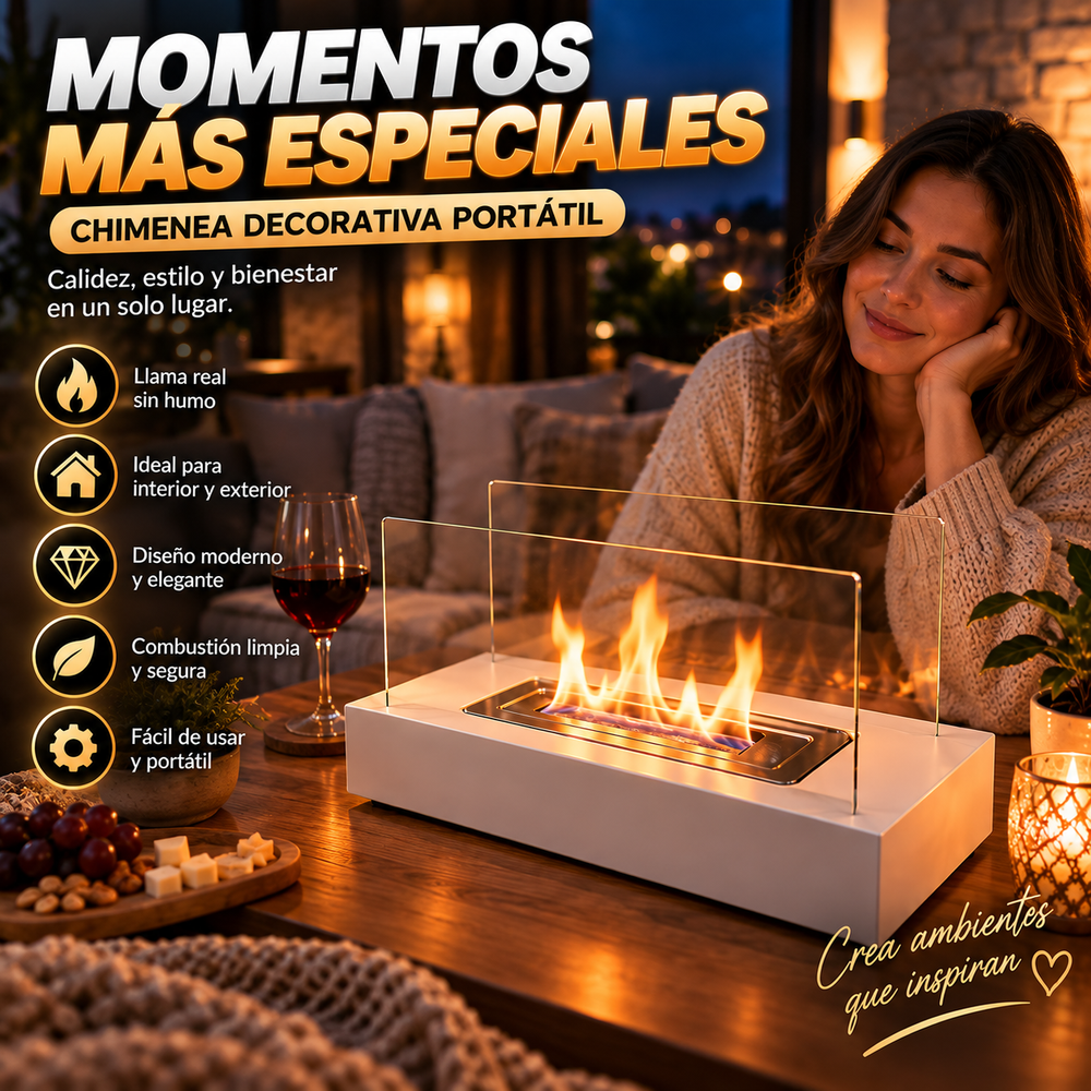 Ambiente instantáneo, Llama real, Sin complicaciones - chimenea decorativa portátil para interior/exterior