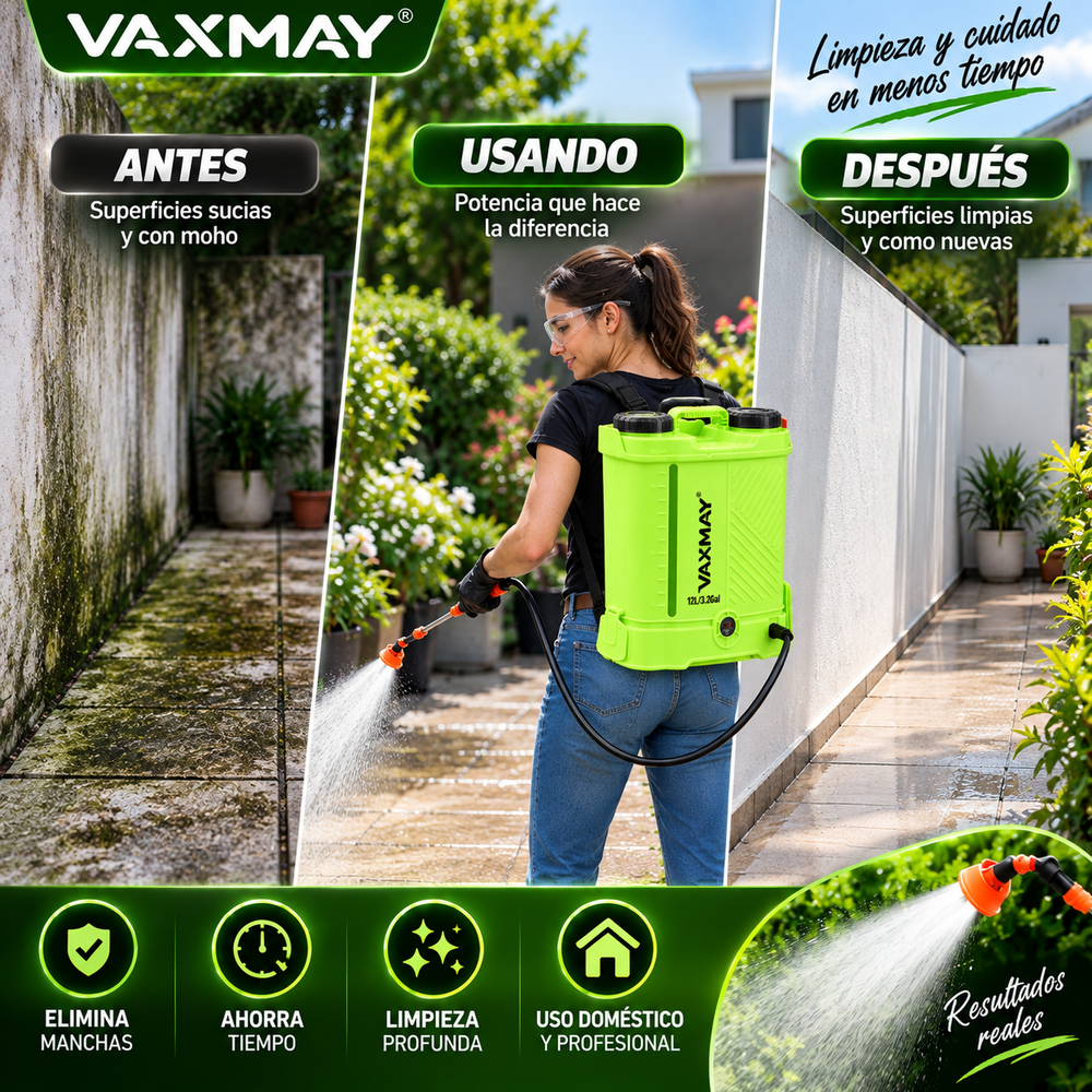 VAXMAY pulverizador de mochila a batería (3,2 galones, 80 PSI) para jardín; compatible con baterías Makita de 18 V; incluye 5 boquillas, batería de 2,0 Ah y cargador; presión de 80 PSI.