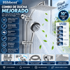 Hibbent Combo de ducha mejorado: cabezal tipo lluvia de latón de 10 pulgadas, ducha de mano de alta presión con 5 opciones de chorro dinámico, desviador de 3 vías totalmente metálico, brazo ajustable, manguera de 59 pulgadas, soporte y acabado cromado.
