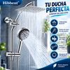 Hibbent Combo de ducha mejorado: cabezal tipo lluvia de latón de 10 pulgadas, ducha de mano de alta presión con 5 opciones de chorro dinámico, desviador de 3 vías totalmente metálico, brazo ajustable, manguera de 59 pulgadas, soporte y acabado cromado.