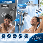 Hibbent Combo de ducha mejorado: cabezal tipo lluvia de latón de 10 pulgadas, ducha de mano de alta presión con 5 opciones de chorro dinámico, desviador de 3 vías totalmente metálico, brazo ajustable, manguera de 59 pulgadas, soporte y acabado cromado.