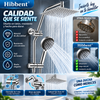 Hibbent Combo de ducha mejorado: cabezal tipo lluvia de latón de 10 pulgadas, ducha de mano de alta presión con 5 opciones de chorro dinámico, desviador de 3 vías totalmente metálico, brazo ajustable, manguera de 59 pulgadas, soporte y acabado cromado.
