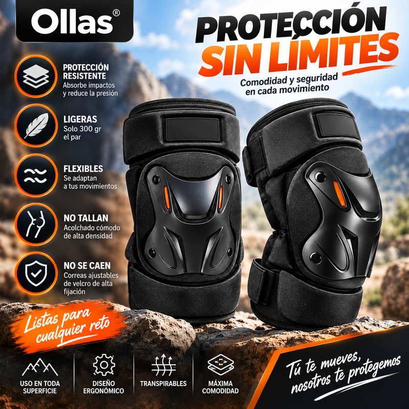 Ollas® Par de rodilleras multifunción: equipo de protección resistente para construcción, clismo, skateboarding, motocicletas y actividades al aire libre. Flexibles, 300 gr de peso, no tallan y no se caen.