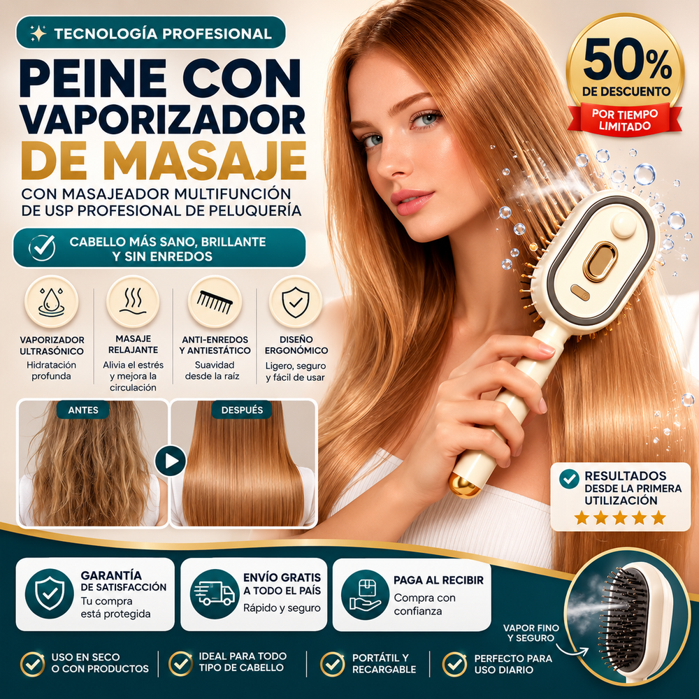 Peine con vaporizador de masaje con masajeador multifunción de uso profesional de peluquería