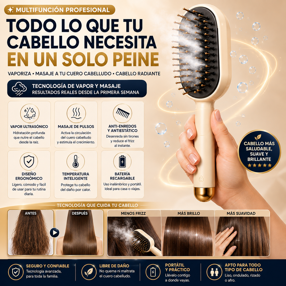 Peine con vaporizador de masaje con masajeador multifunción de uso profesional de peluquería