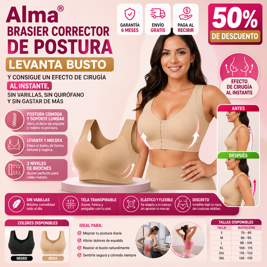 Alma® Brasier corrector de postura, levanta busto y consigue un efecto de cirugía al instante, sin varillas, sin quirófano y sin gastar de más