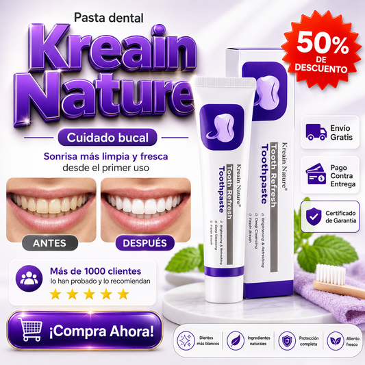 Pasta dental Kreain Nature para el cuidado bucal cambios desde el primer uso