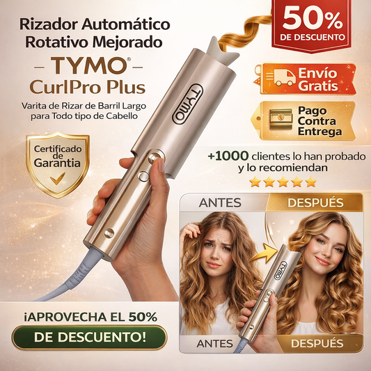 Rizador Automático Rotativo Mejorado - TYMO ®️ CurlPro Plus Varita de Rizar de Barril Largo para Todo tipo de Cabello, Rizador de Pelo Cerámico para Mujeres, Anti-Quemaduras, Sin Enredos, Iónico de 600M