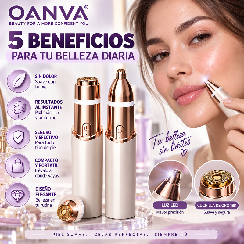 OANVA 2 in 1 Recortador de vello facial y de cejas para mujer, afeitadora facial recargable, eliminador de vello del labio superior y pelusa facial, perfilador de cejas de precisión, herramienta portátil e indolora para la eliminación de vello.