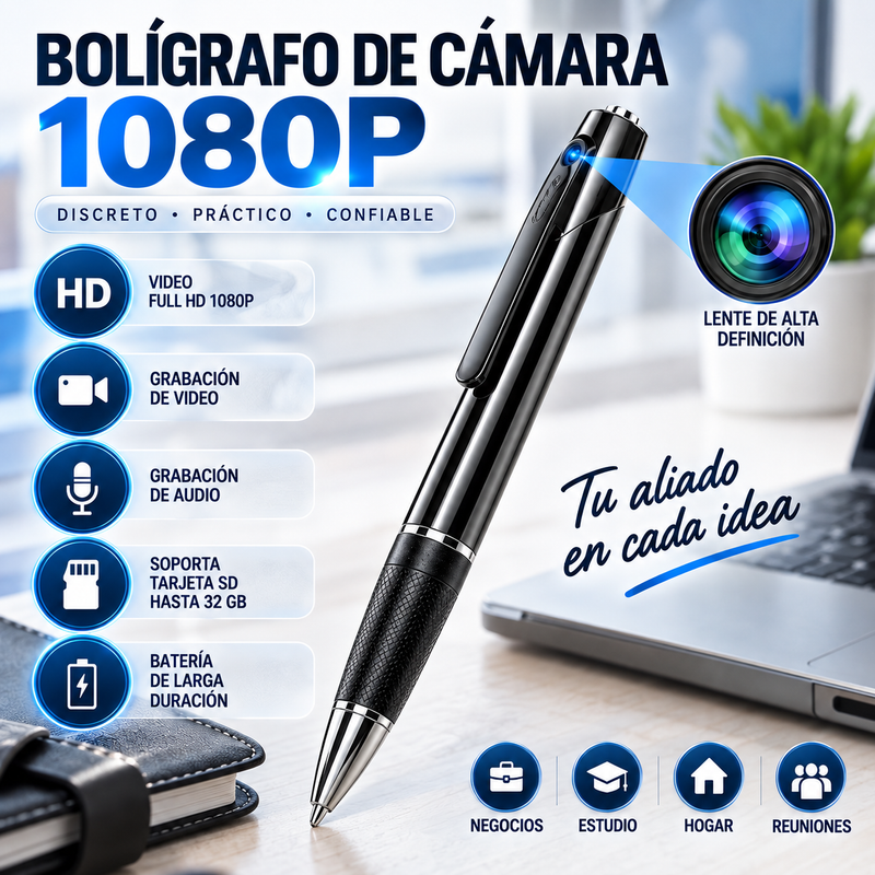 Bolígrafo de cámara 1080P-Mini grabadora de video portátil de bolsillo para cámara de soporte de tarjeta SD de 32 GB para reuniones de negocios, aprendizaje en el hogar y en el aula