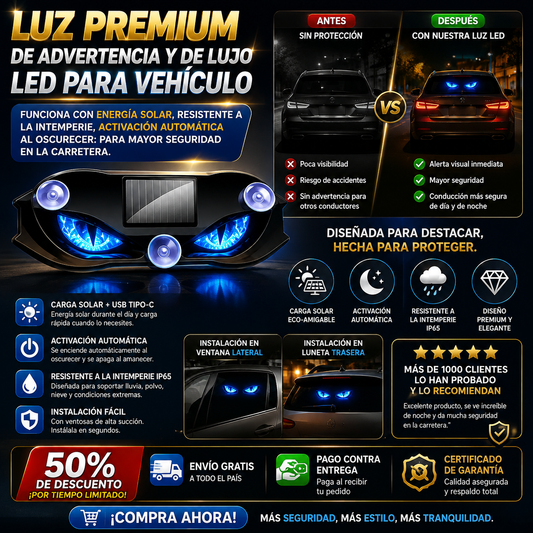 Luz de Advertencia LED Luz premium de advertencia y de lujo LED para vehiculo Funciona con energía solar, resistente a la intemperie, activación automática al oscurecer: para mayor seguridad en la carretera. para Coche