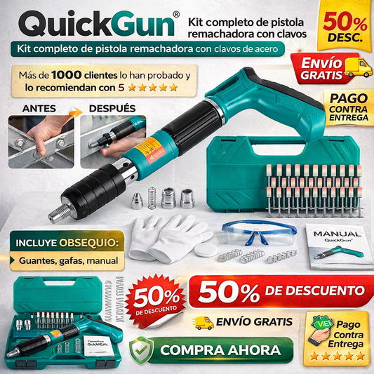 QuickGun®️ Kit completo de pistola remachadora con clavos de acero IMPORTADA