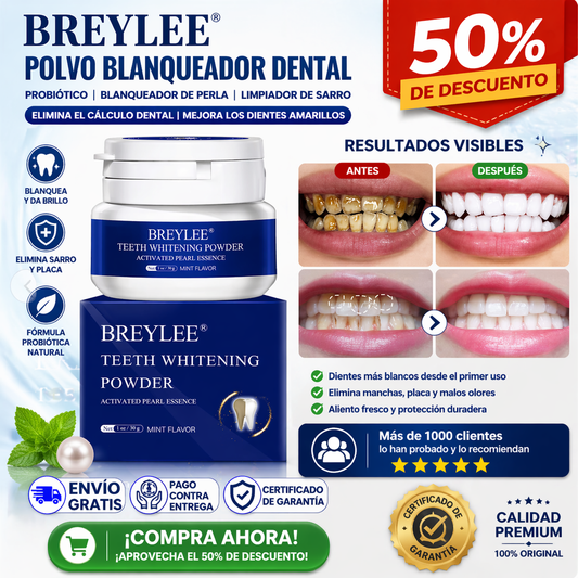 BREYLEE Polvo Blanqueador Dental 30g Probiótico / Blanqueador Dental de Perla / Limpiador de Sarro / Elimina el Cálculo Dental / Mejora los Dientes Amarillos