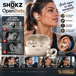 SHOKZ OpenDots Auriculares de clip de oído abierto, Dolby Audio, 3 micrófonos. Graves intensos con Dolby Audio; llamadas nítidas con 3 micrófonos; 40 horas de reproducción; IP57; Bluetooth 6.1