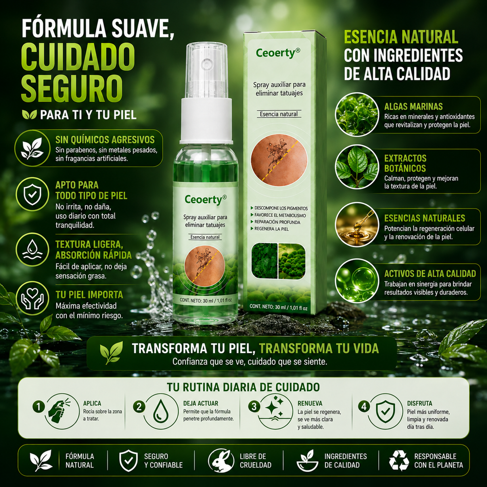 Ceoerty®️  Spray de soporte para la eliminación de tinta negra en la piel