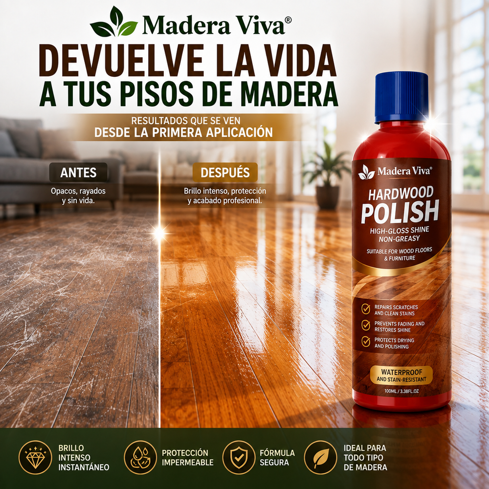 Madera Viva®️ Restaura y protege tus pisos de madera Brillo intenso instantáneo para las superficies de tu hogar