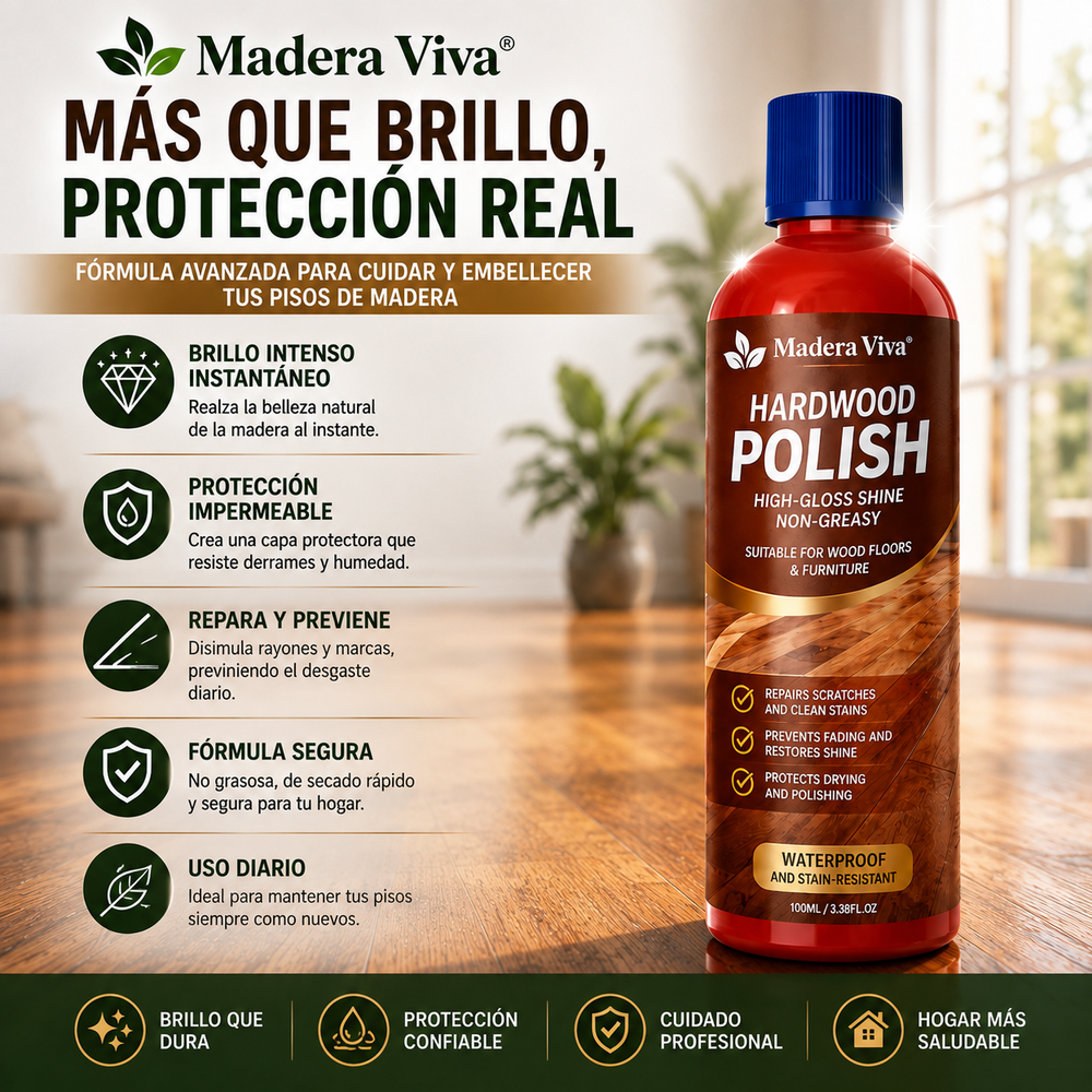 Madera Viva®️ Restaura y protege tus pisos de madera Brillo intenso instantáneo para las superficies de tu hogar