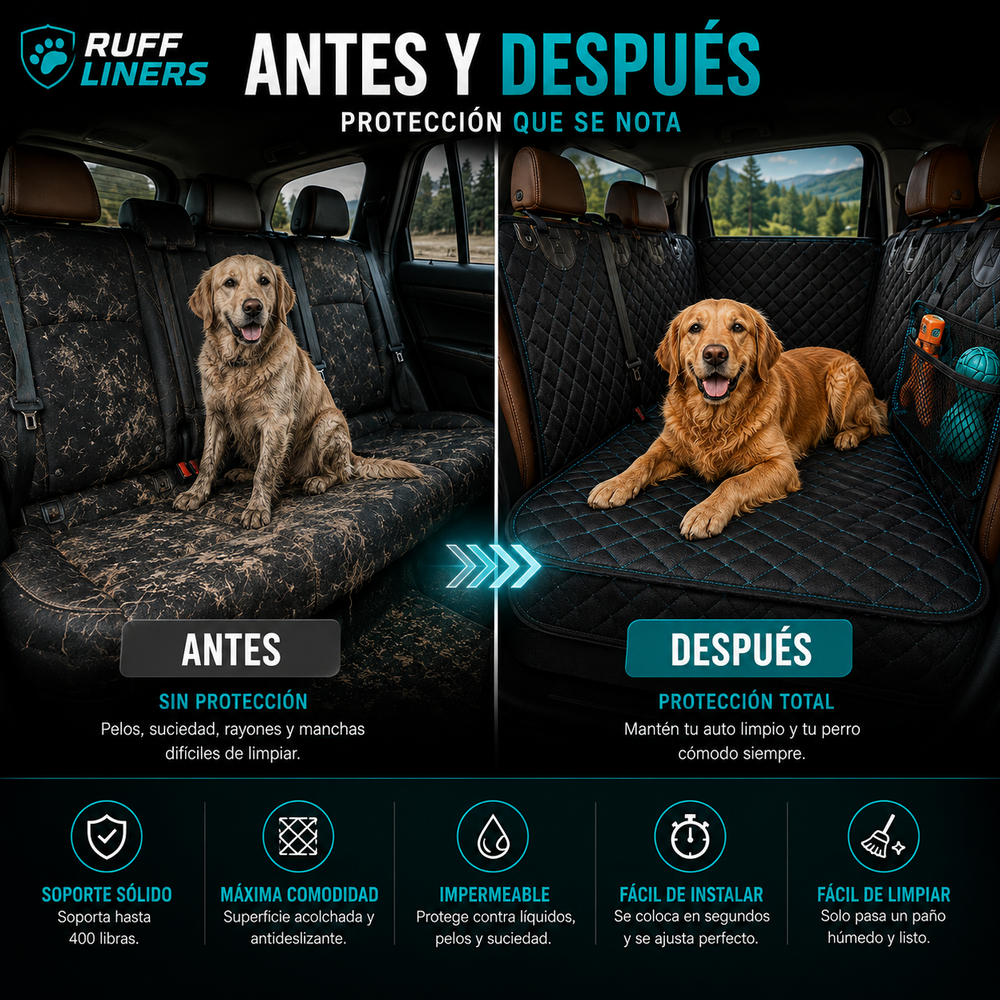 Ruff Liners Extensor de asiento trasero mediano para perros, color negro, como se ve en Shark Tank, plataforma inferior dura para automóviles, SUV y camiones de tamaño mediano, soporte de 400 libras