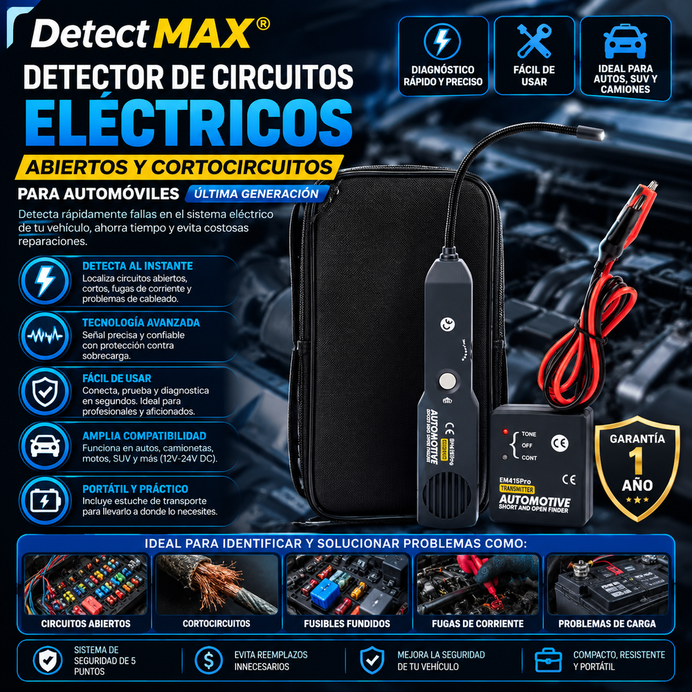 DetectMAX®️ Detector de circuitos eléctricos abiertos y cortocircuitos para automóviles ultima generación