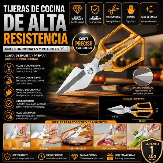 Tijeras de cocina de alta resistencia multifuncionales y potentes ✂️🦴