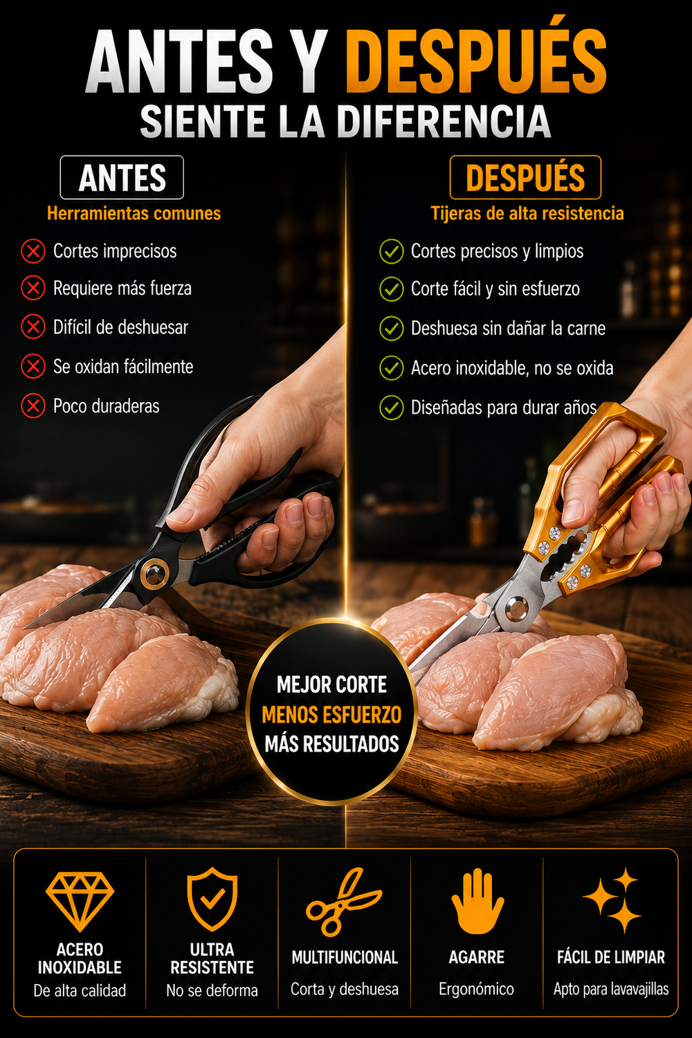 Tijeras de cocina de alta resistencia multifuncionales y potentes ✂️🦴