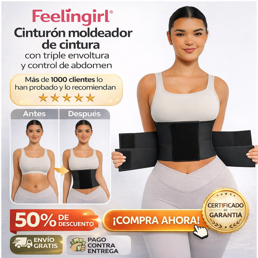 Feelingirl® Cinturón moldeador de cintura con triple envoltura y control de abdomen