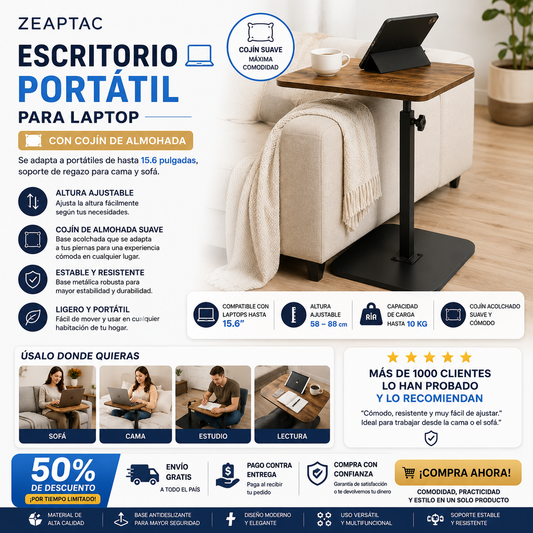 ZEAPTAC Escritorio Portátil para Laptop con Cojín de Almohada, Se Adapta a Portátiles de hasta 15.6 Pulgadas, Soporte de Regazo para Cama y Sofá