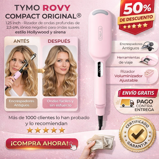 TYMO ROVY COMPACT ORIGINAL ®️  1.25 inch - Rizador de ondas profundas de 2,5 cm, iónico negativo para ondas suaves estilo Hollywood y sirena
