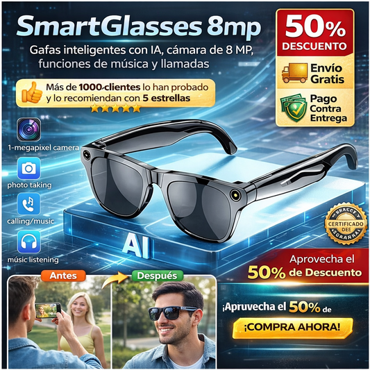 SmartGlasses 8mp - Gafas inteligentes  con IA, funciones de música y llamadas