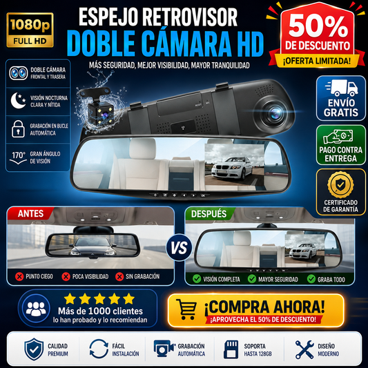 Espejo retrovisor doble cámara HD