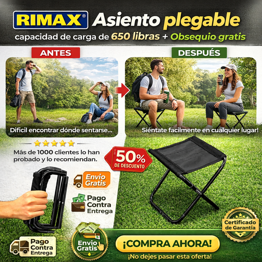 Rimax ® Asiento plegable - capacidad de carga de 650 libras + Obsequio gratis