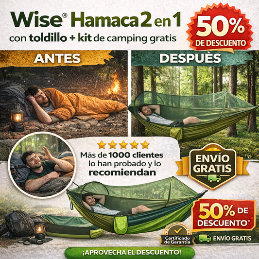 Wise® Hamaca 2 en 1 con toldillo + kit de camping gratis